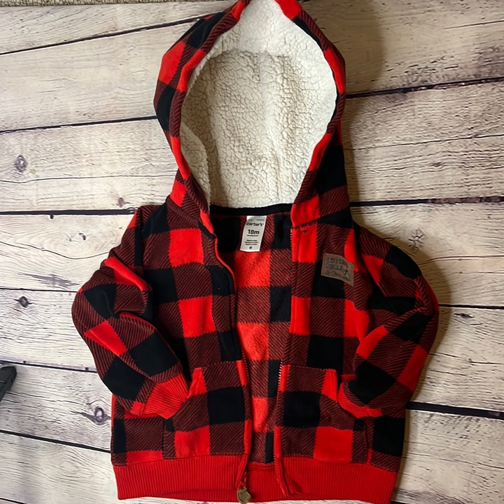18M Buffalo Plaid Fleece Zip up hoodie